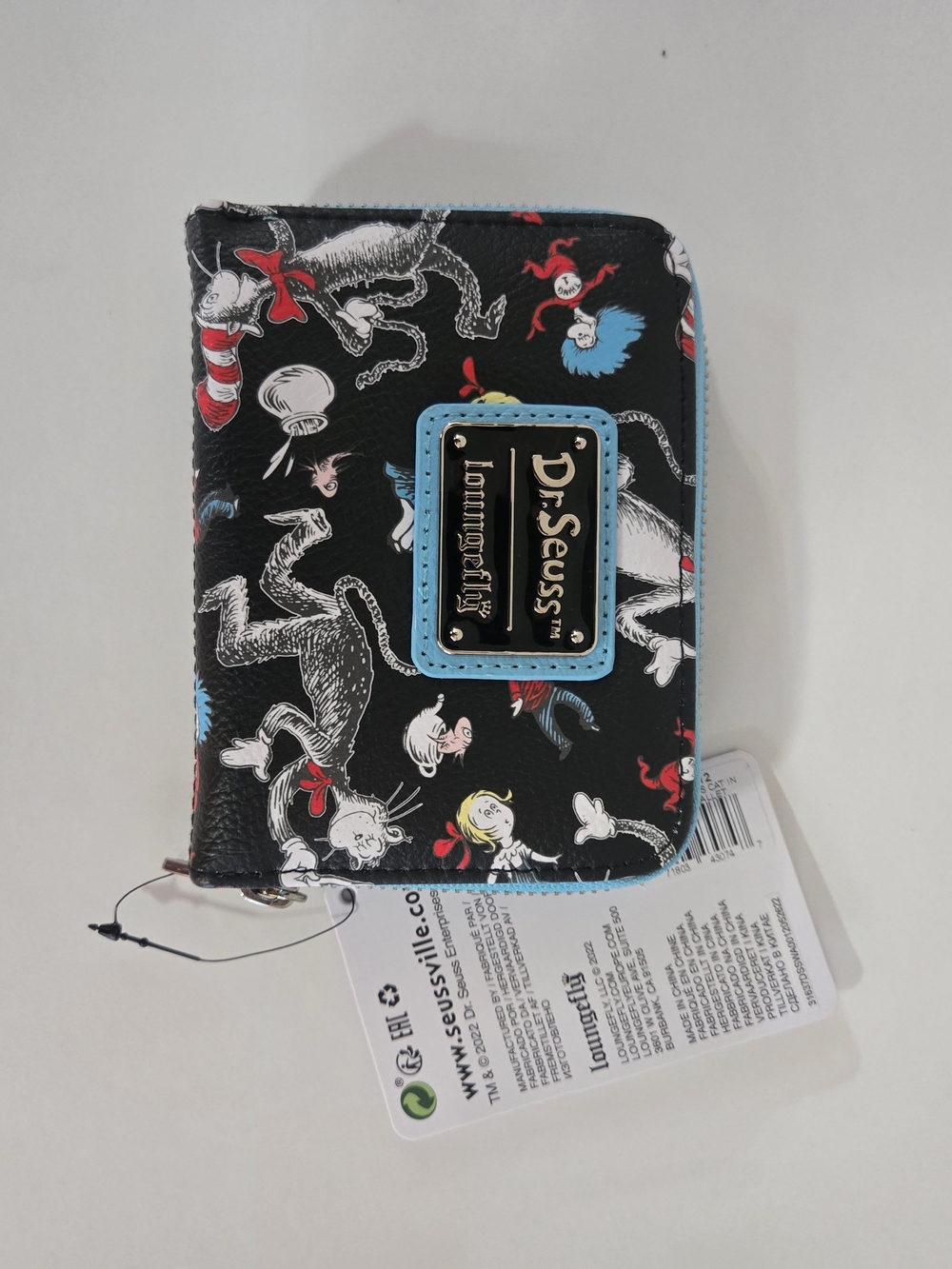 Loungefly x Dr. Seuss Black Character Print Zip Wallet - Blue Trim